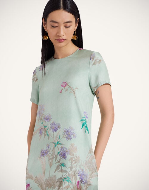 La Doublej Swing Dress Heath Placée Mint In Silk Twill With Feathers