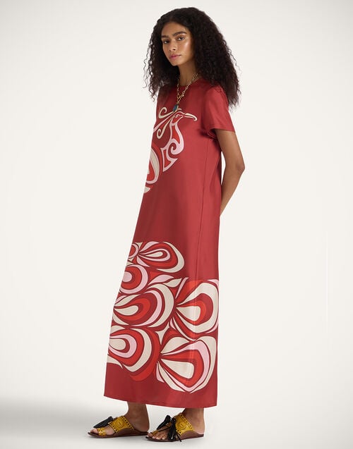 La Doublej Swing Dress Phoenix Placée Burgundy In Silk Twill