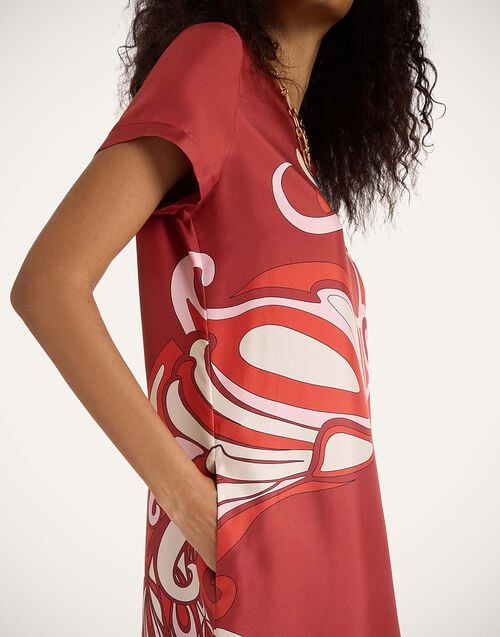 La Doublej Swing Dress Phoenix Placée Burgundy In Silk Twill