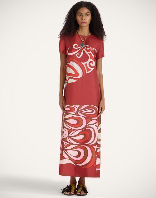 la doublej Swing Dress Phoenix Placée Burgundy in Silk Twill