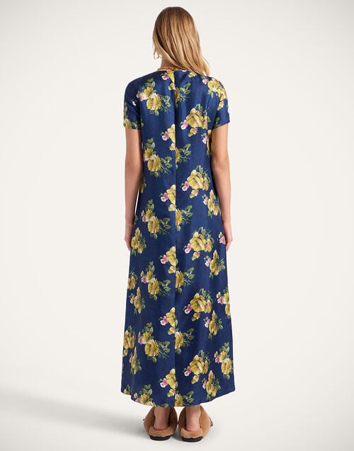 La Doublej Swing Dress Riptide Midnight Blue In Silk Twill