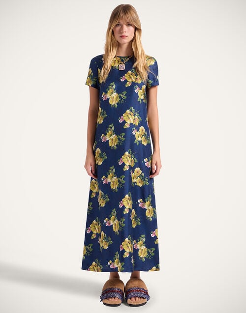 La Doublej Swing Dress Riptide Midnight Blue In Silk Twill