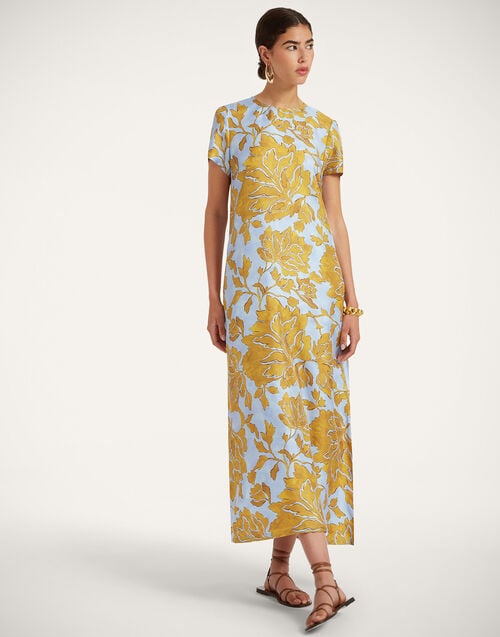 La Doublej Swing Dress Tangle Light Blue In Silk Twill