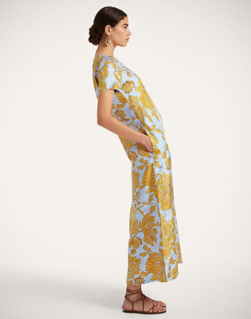 La Doublej Swing Dress Tangle Light Blue In Silk Twill