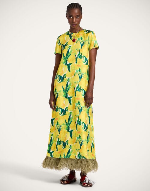 la doublej Swing Dress Zesty Yellow in Silk Twill With Feathers
