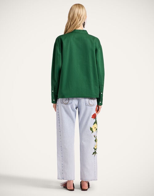 La Doublej The Barrel Jean Bloomy Multicolor Red & Yellow In Embroidered Denim