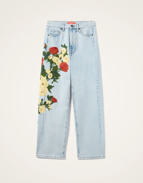 La Doublej The Barrel Jean Bloomy Multicolor Red & Yellow In Embroidered Denim