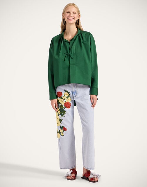 la doublej The Barrel Jean Bloomy Multicolor Red & Yellow in Embroidered Denim