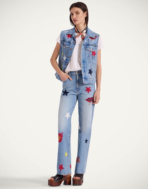 La Doublej The Clean Armhole Drifter Vest Star Of The Show Blue In Denim