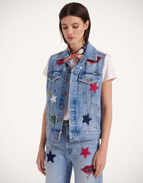 la doublej The Clean Armhole Drifter Vest Star Of The Show Blue in Denim