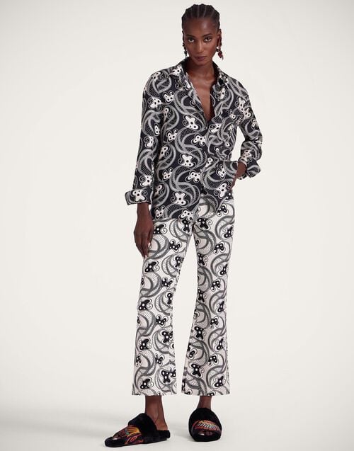 la doublej The Cropped Flare Jean Aperol Black & White in Cotton Drill