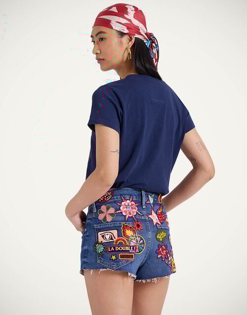 La Doublej The Dodger Short Fray Shorts Patch It Up Blue In Denim