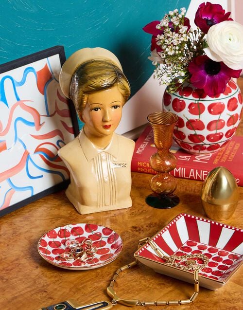 La Doublej Trinket Tray (15X15) Cherries Avorio In Porcelain