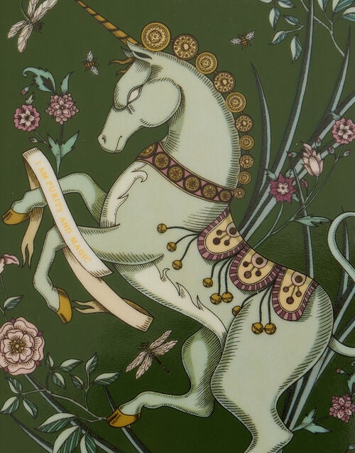 La Doublej Trinket Tray The Unicorn Dark Green In Porcelain