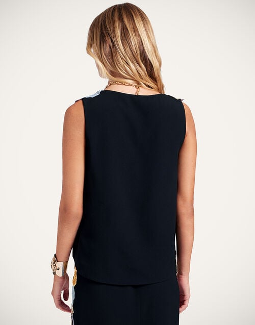 La Doublej V-Neck Scala Top Fun-Gi Yellow In Cotton Viscose Embroidery