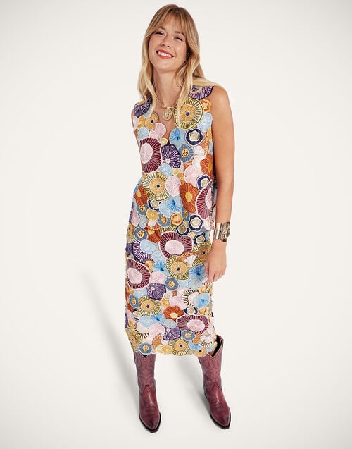 La Doublej V-Neck Scala Top Fun-Gi Yellow In Cotton Viscose Embroidery