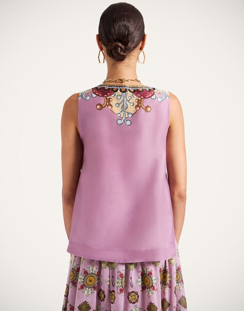 La Doublej V-Neck Scala Top Nucleus Placée Dusty Pink In Linen Silk Organza