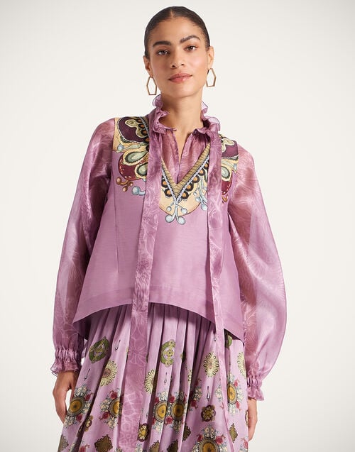 La Doublej V-Neck Scala Top Nucleus Placée Dusty Pink In Linen Silk Organza