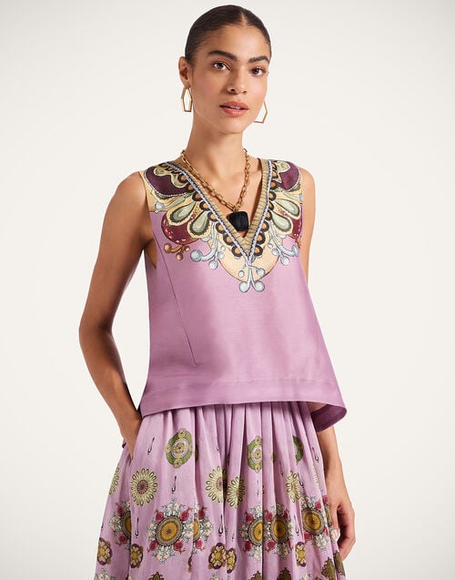 la doublej V-Neck Scala Top Nucleus Placée Dusty Pink in Linen Silk Organza