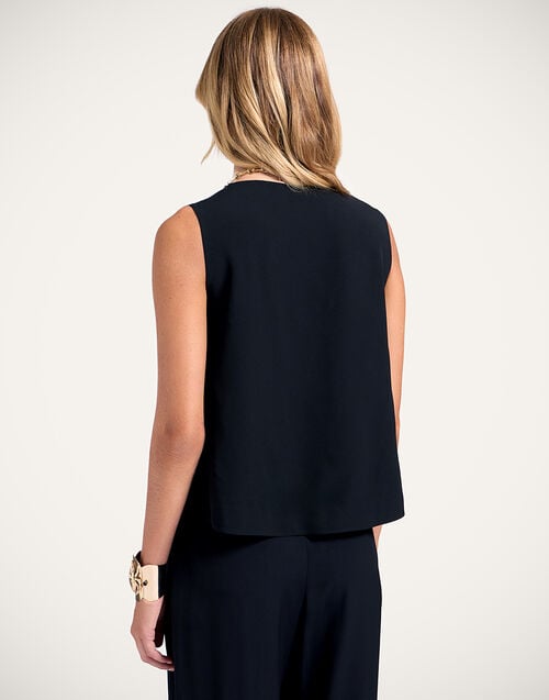 La Doublej V-Neck Scala Top Solid White In Crystal Chiffon Embroidery