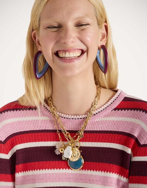 La Doublej Veneziana Top Multicolor Pink & Red In Cotton Cashmere