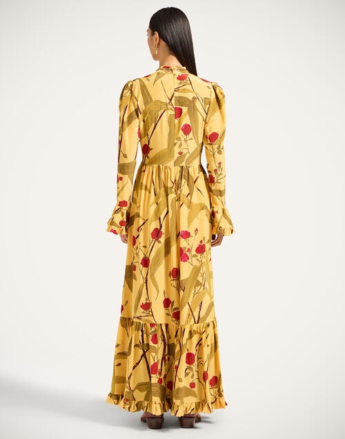 La Doublej Visconti Dress Bamboo Yellow In Crepe De Chine