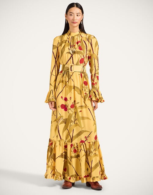La Doublej Visconti Dress Bamboo Yellow In Crepe De Chine