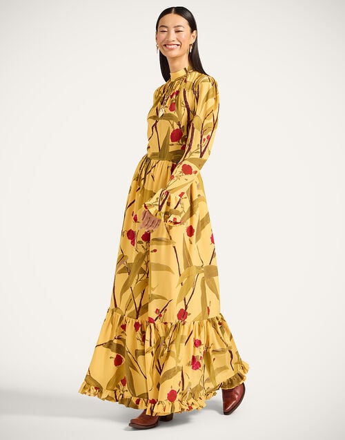 La Doublej Visconti Dress Bamboo Yellow In Crepe De Chine
