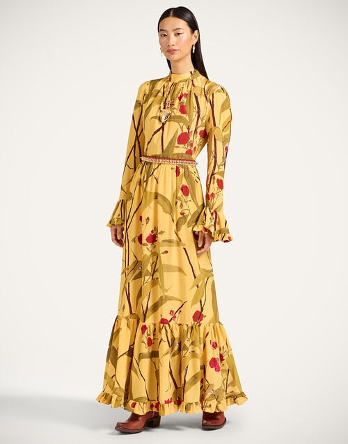 la doublej Visconti Dress Bamboo Yellow in Crepe De Chine