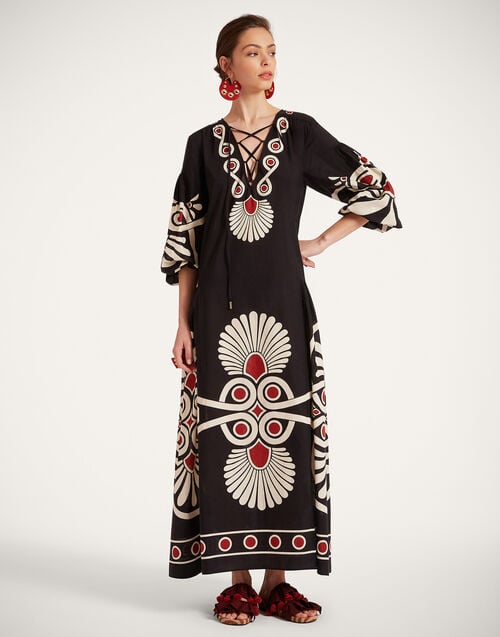 La Doublej Viviana Dress Medallion Placée Black In Cotton Voile