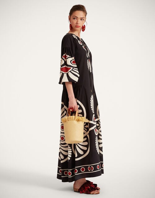 La Doublej Viviana Dress Medallion Placée Black In Cotton Voile