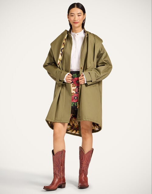 la doublej Windsor Parka Solid Military Green in Cotton Gabardine