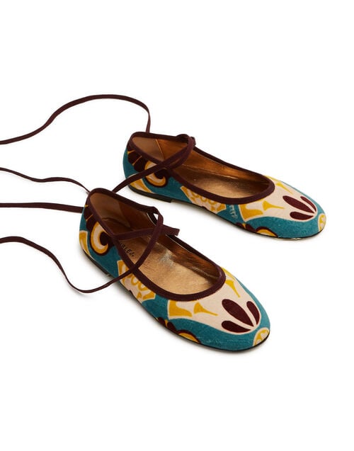 La Doublej Winter Ballerina Flats Dendera Light Blue In Cotton Velvet