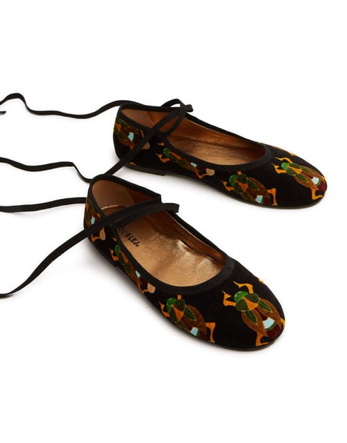 La Doublej Winter Ballerina Flats Scarab Black In Cotton Velvet