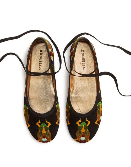 La Doublej Winter Ballerina Flats Scarab Black In Cotton Velvet