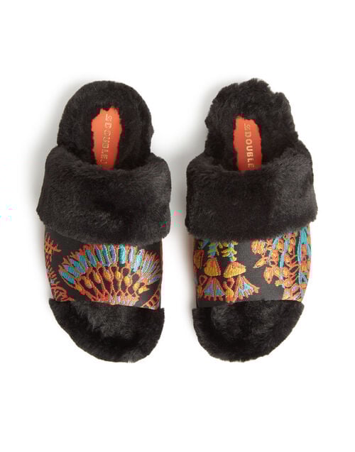La Doublej Winter Slides Sicomore Black In Jacquard