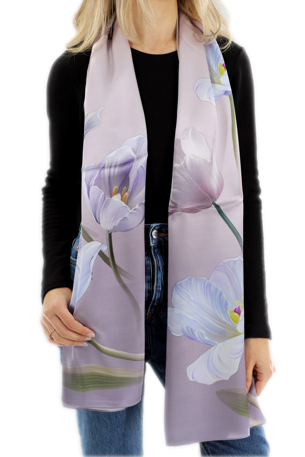 la fiorentina 100% Silk Floral Print Scarf - Purple - (One Size 68x21.2in) la fiorentina 100% Silk Floral Print Scarf - Purple - (One Size 68x21.2in)