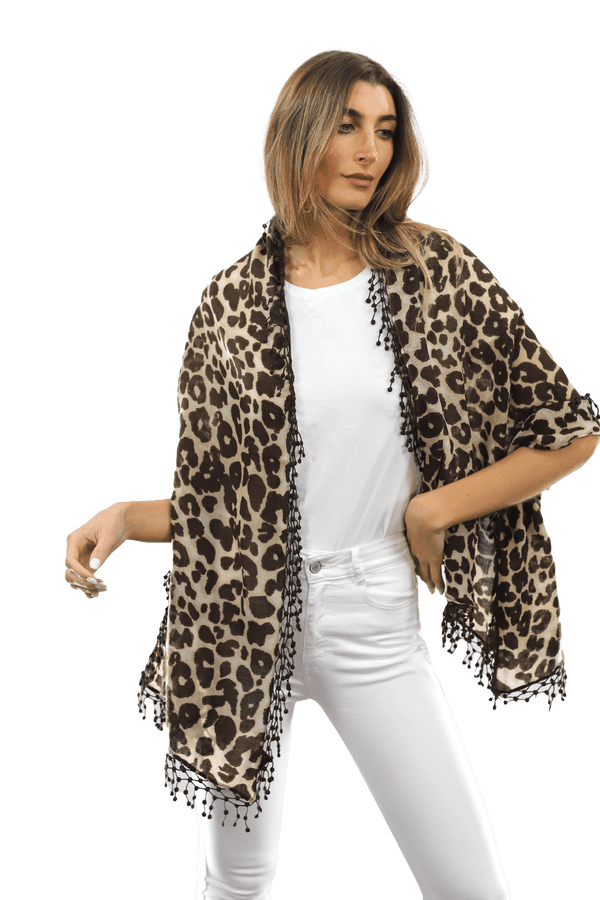 la fiorentina All Over Animal Print with Pom Lace - Leopard Print la fiorentina All Over Animal Print with Pom Lace - Leopard Print