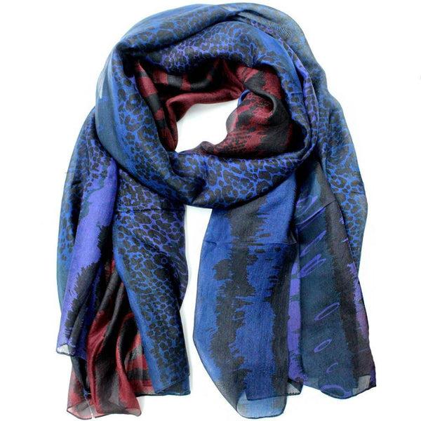la fiorentina Animal Print Silk Scarf-Midnight/Burgundy