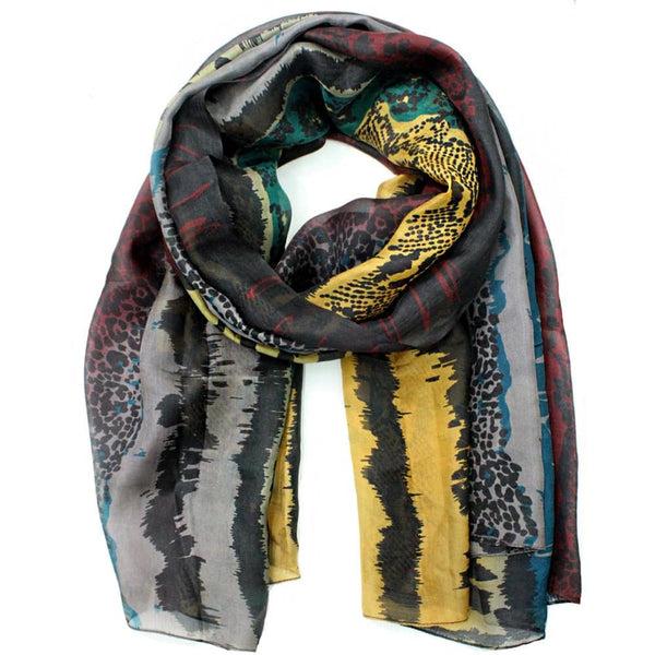 la fiorentina Animal Print Silk Scarf - Teal/Mustard/Burgundy