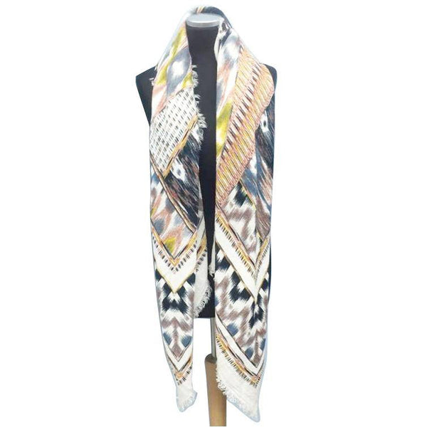 la fiorentina Aztec Oversized Scarf - Ivory with Brown