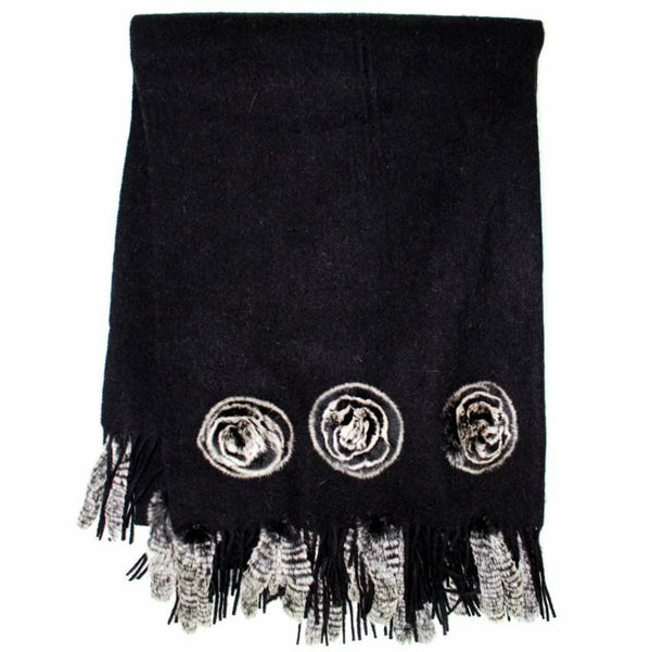 la fiorentina Black Snow Solid Wrap with Fur Rosette and Tails