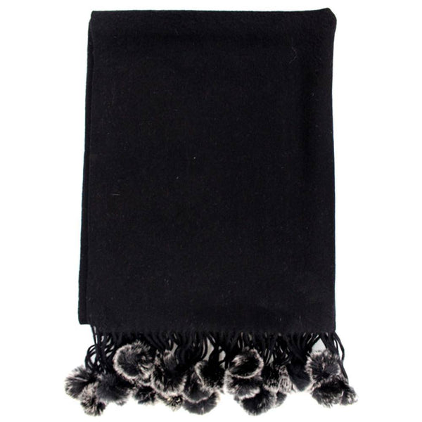 la fiorentina Black Snow Wrap with Rabbit Fur Pom Poms