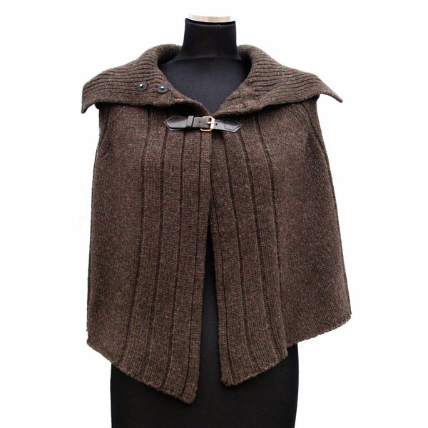 la fiorentina Cable Knit Cape with Leather Strap - Brown