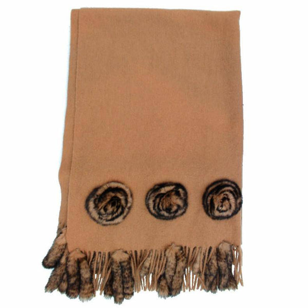 la fiorentina Camel Solid Wrap with Rex Rabbit Fur Rosette and Tails