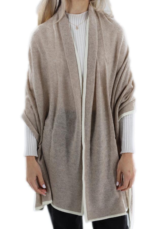 La Fiorentina Cashmere Blend Scarf With Color Block Border - Camel/White