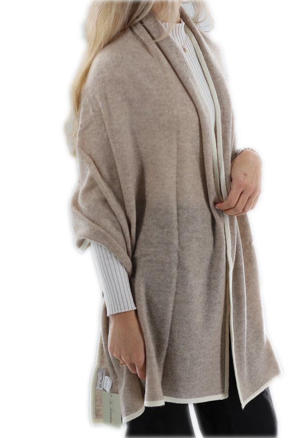 La Fiorentina Cashmere Blend Scarf With Color Block Border - Camel/White