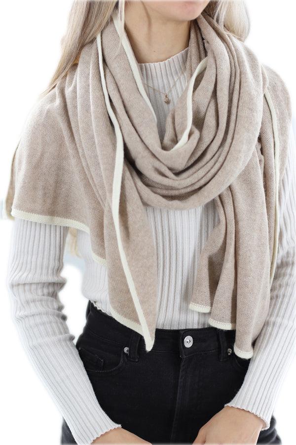 La Fiorentina Cashmere Blend Scarf With Color Block Border - Camel/White