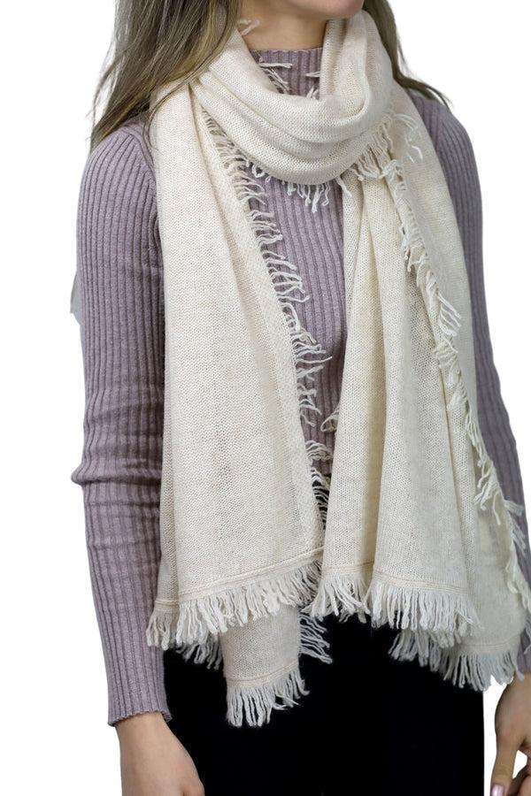 La Fiorentina Cashmere Blend Scarf With Fringe Beige - One Size (26 X 80 Inches)