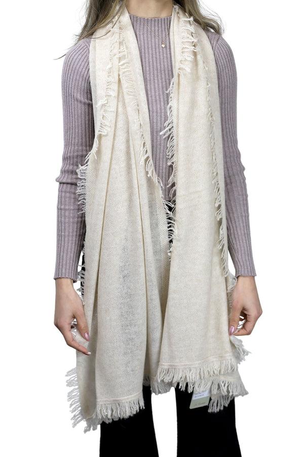 La Fiorentina Cashmere Blend Scarf With Fringe Beige - One Size (26 X 80 Inches)